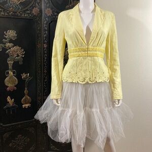 Y2K Yellow Eyelet Trim Linen Jacket